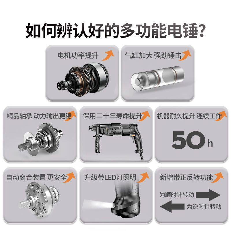 轻型电锤三用冲击钻家用工业级多功能电动工具大功率混凝土小电捶