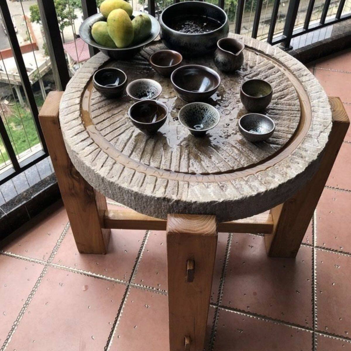 石磨茶盘老磨盘茶台老式磨盘老石磨户外茶具简单大方