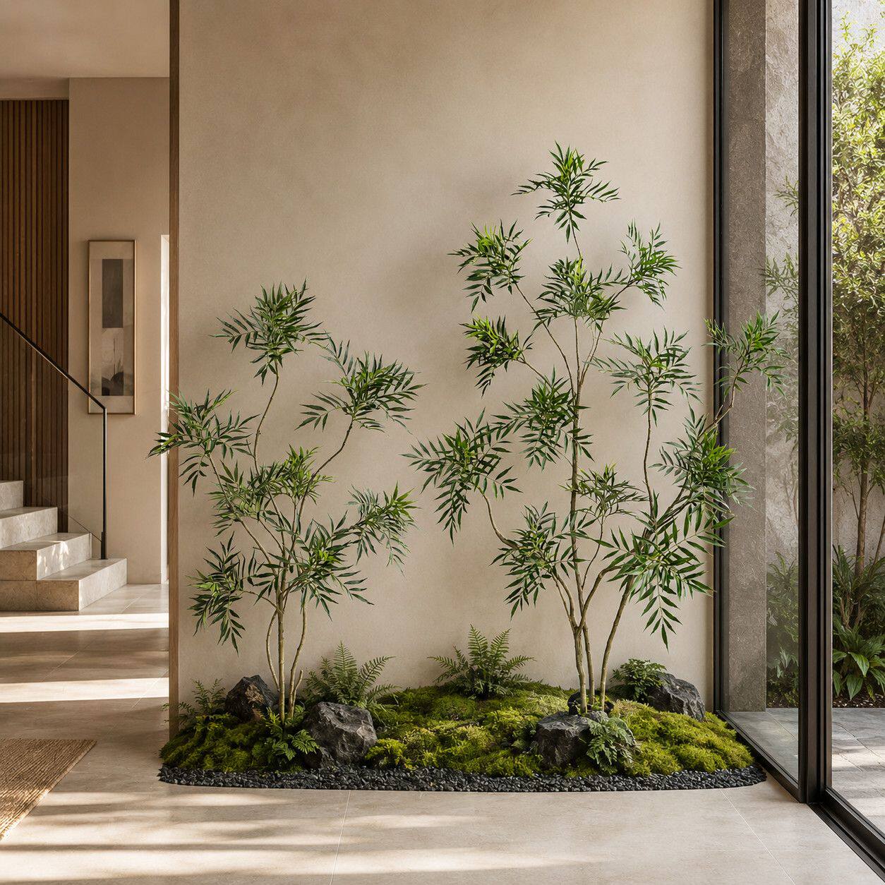 仿真绿植室内造景入户玄关嵌入式景观假绿植酒店大堂橱窗隔断景观