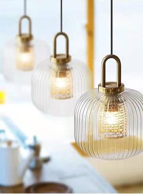 现台代简17780约创意吊灯笼餐厅客厅吧卧室床头小条纹玻璃灯单头