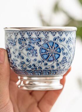 鎏银茶杯用品茗杯式杯复古陶瓷功夫23JS12-5茶具家主人单中杯高档