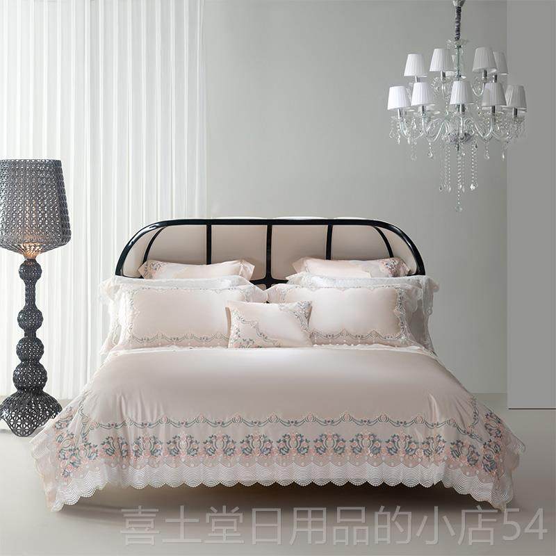 高档欧花式高档140上支真丝棉精美蕾丝房边四件套轻奢公主全棉床