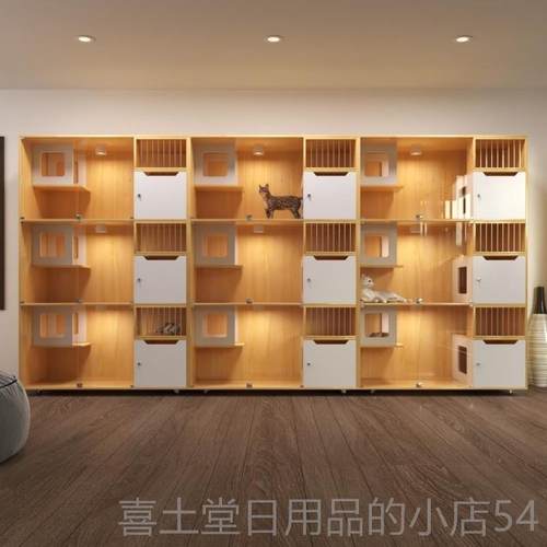 高档猫柜猫别墅实木型大空养间玻璃猫笼门子展示柜寄繁育笼豪华大