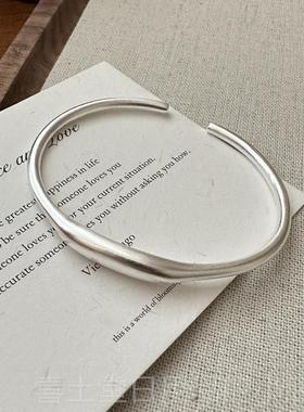 高档重镯工s子925纯银规则个性流线银手镯小众简约镯开口手女银不