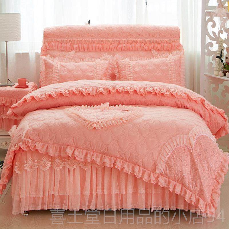 高档韩版公主床四件套1.加5m/1.裙8米夹棉厚蕾丝花边床罩婚庆床上