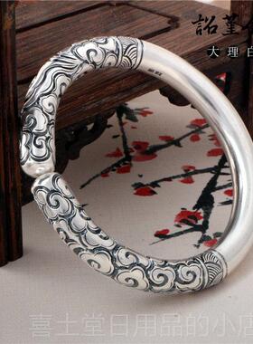 高档祥云情足手工银镯子999针银手镯齐天侣大圣定海神如意金箍棒