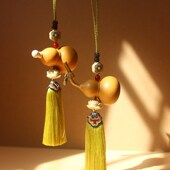 天然真葫芦门对门挂件对客厅卧室玄关金色流苏莲花招财手工挂饰品