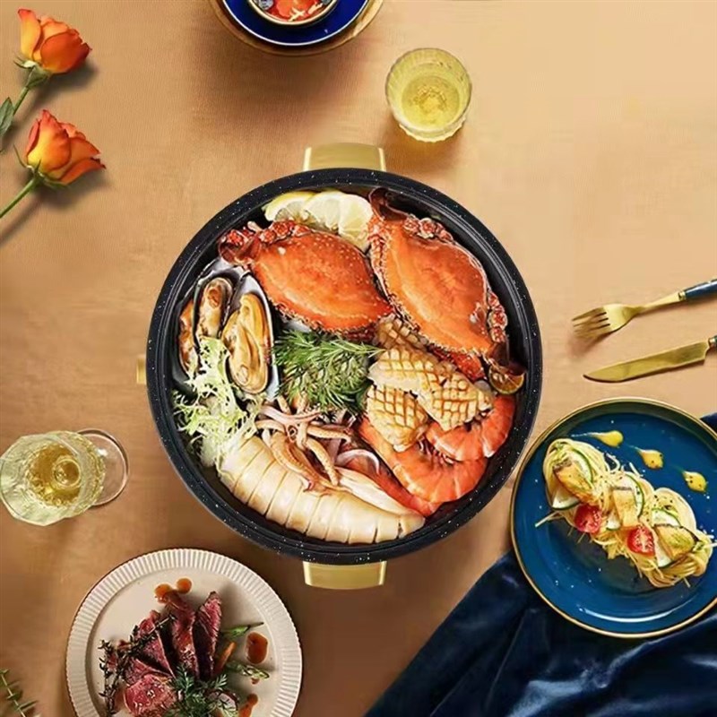 爱妻电火锅锅家用多功能鸳鸯分体式大容量电炒菜锅电煎锅电煮锅L