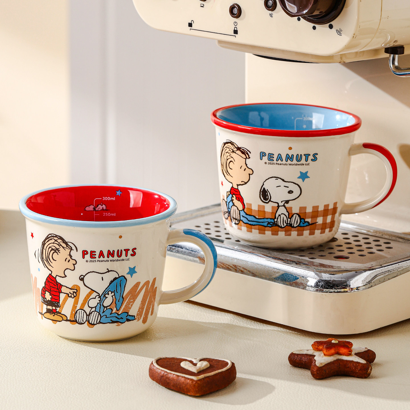 史努比阿贝贝系列牛奶刻度杯彩盒装卡通带把手马克杯早餐牛奶杯