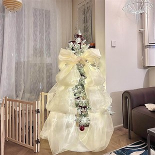 圣诞树装饰香槟色欧根纱蝴蝶结挂饰小配件圣诞节氛围客厅场景布置