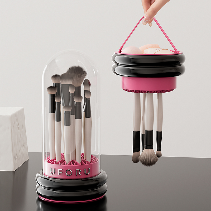 化妆刷收纳桶防尘带盖化妆品口红粉扑收纳不伤毛清洗晾晒硅胶篮Y