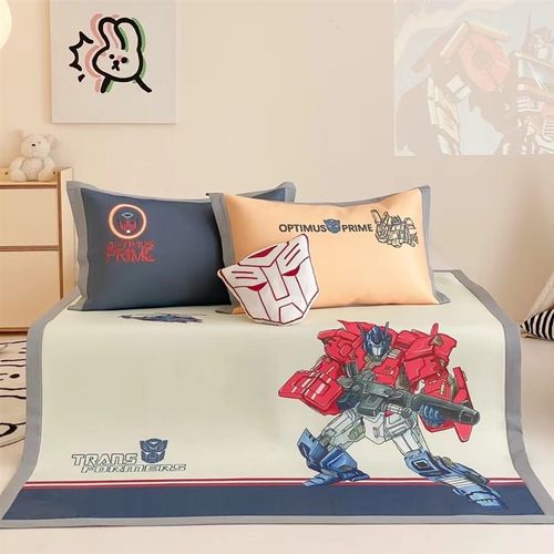 少儿冰丝凉席三件套可机洗折叠防滑床笠平席男孩卡通夏天空调软席