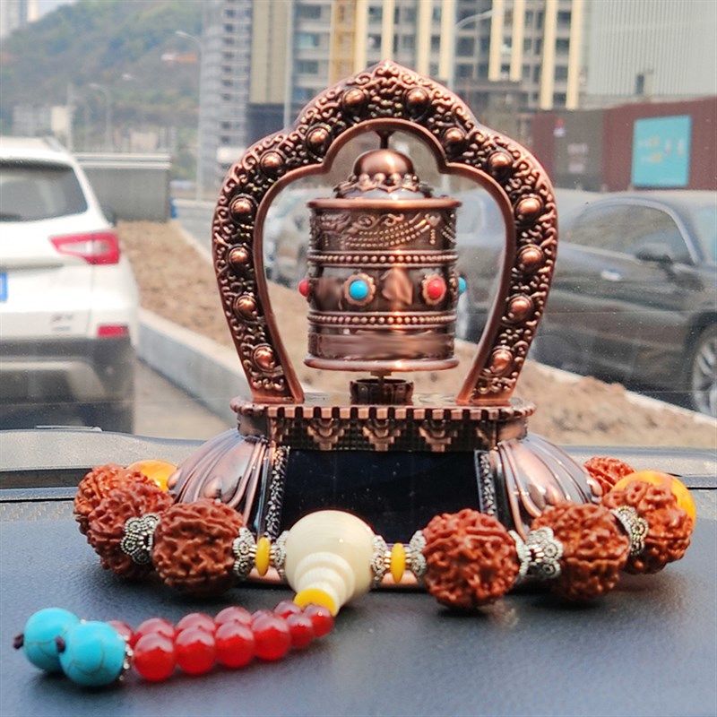 德田车载太阳能转金轮汽车摆件车内饰品中控台保平安转金筒桶高级