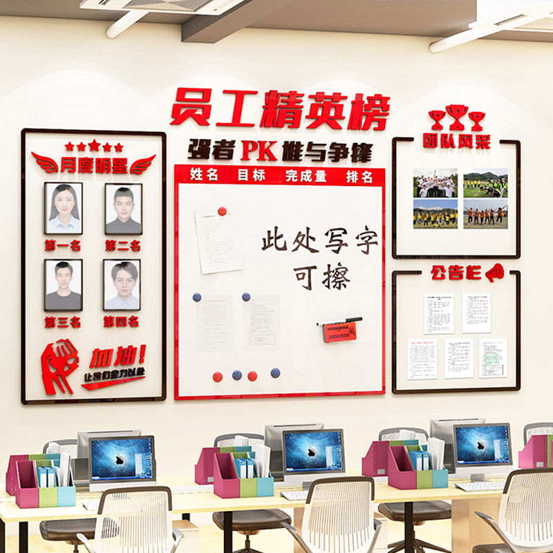 公司企业文化墙贴布置销售业绩展示板员工荣誉pk榜办公室墙面装饰