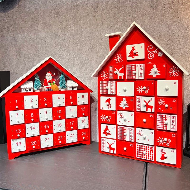 出口款 木质小房子圣诞装饰场景布置桌面摆件节日倒数日历屋礼盒