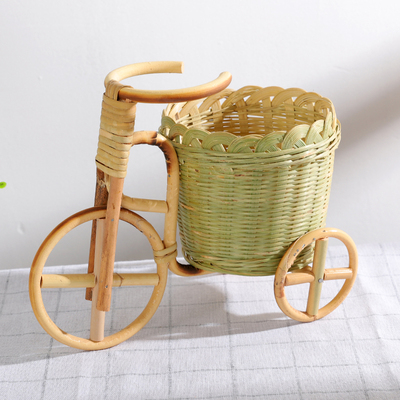 三轮小竹篮手工藤制品桌面摆件收纳篮笔筒创意果盘工艺品竹编制品