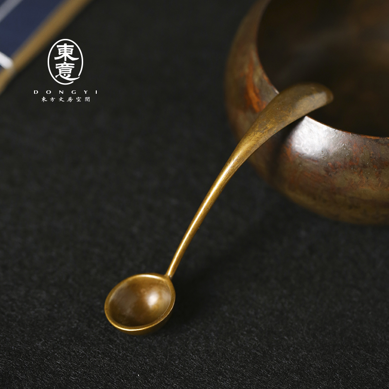 东意文房 复古黄铜铜舀水勺笔洗水盂 书房书法水丞水勺墨水勺