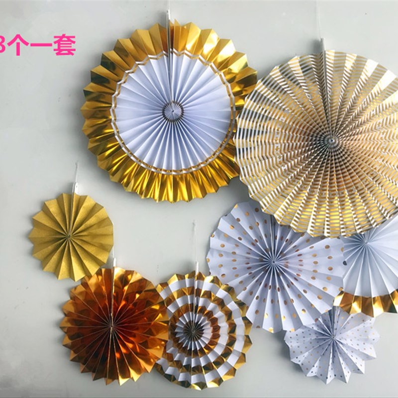 欧式立体式烫金折叠纸扇客厅新婚房墙面背景装饰婚礼派对装扮用品