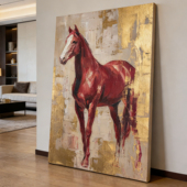 原创手绘简约现代红色骏马奔腾不息油画客厅装 饰画挂画壁画艺术画