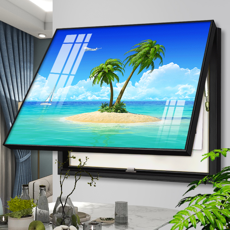 现代简约配电箱遮挡装饰画高档推拉翻盖电表箱挂画高清海景电闸画