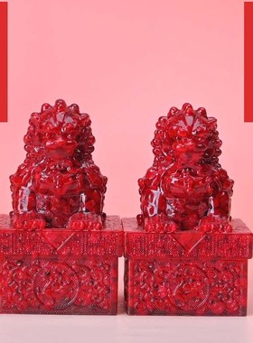 朱砂狮子客厅紫金一对办公室摆件家居工艺品招财印章麒麟