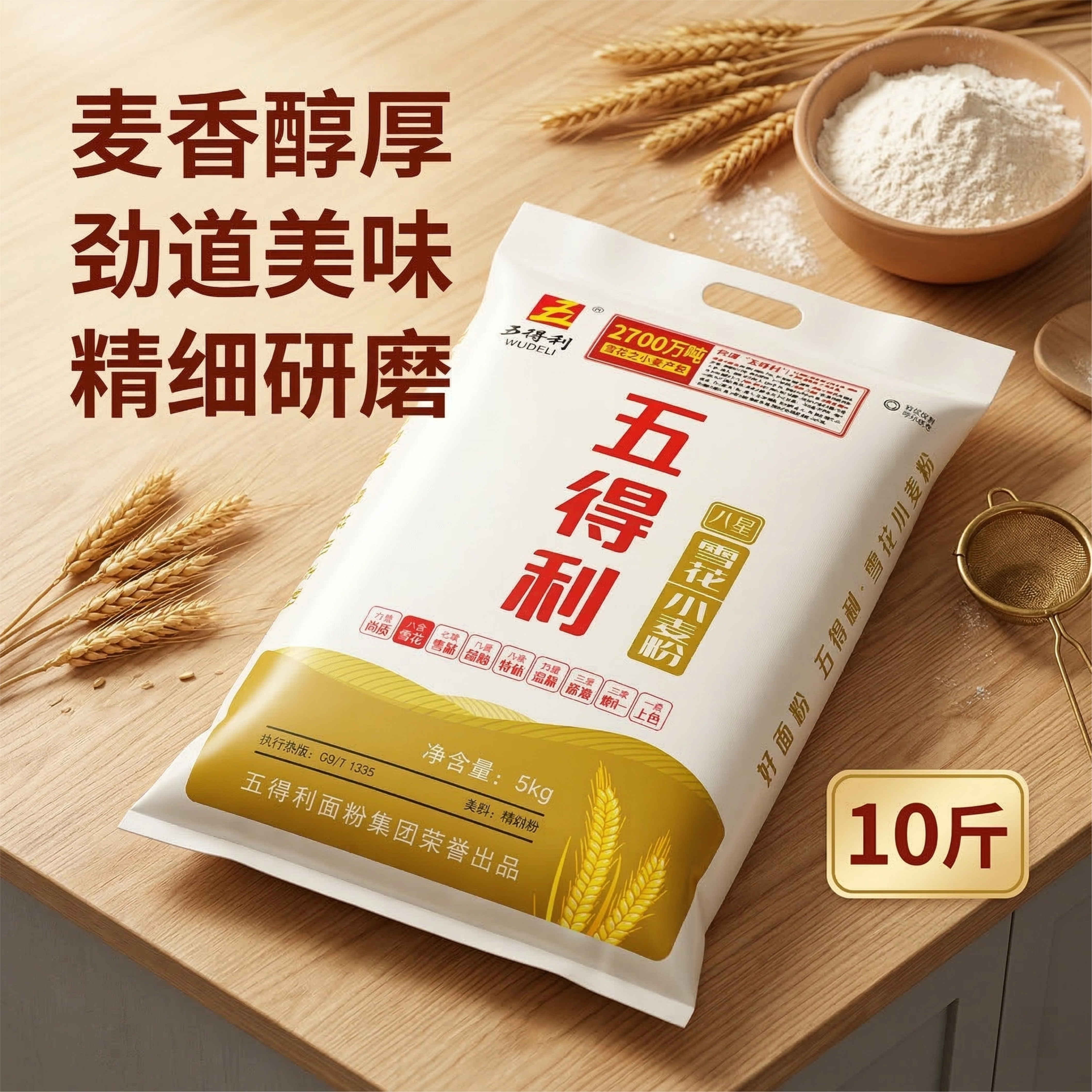 五得利面粉小麦粉袋装包子饺子馒头烘焙蒸食暄软不易粘手家用面粉