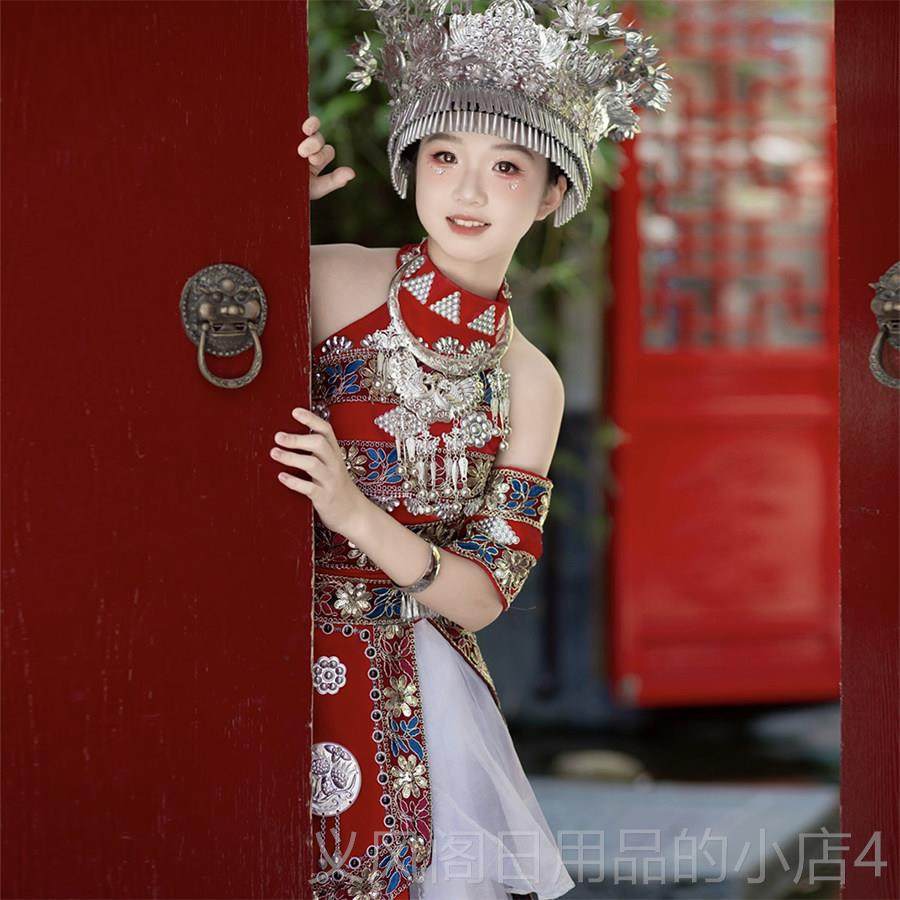 正品中童民族服小孩族服装舞蹈演苗出服夏季新款白色红服一整大套,童装/婴儿装/亲子装,汉服,淘宝优惠券,粉丝福利购,淘宝优惠卷