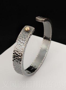 正品古董旧平印锤标志99纯银手锤炼工原版纯银手炼丽刷江雪花手银