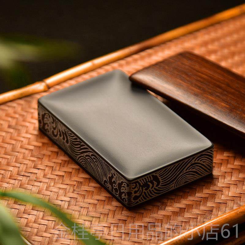 高档国家非遗长方素砚老墨海天然坑金星原石砚圆形黑歙龙尾无边砚