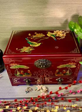 高档平遥红色推光漆器首饰结婚木质铜丝包送礼盒遗纯手工复非古收