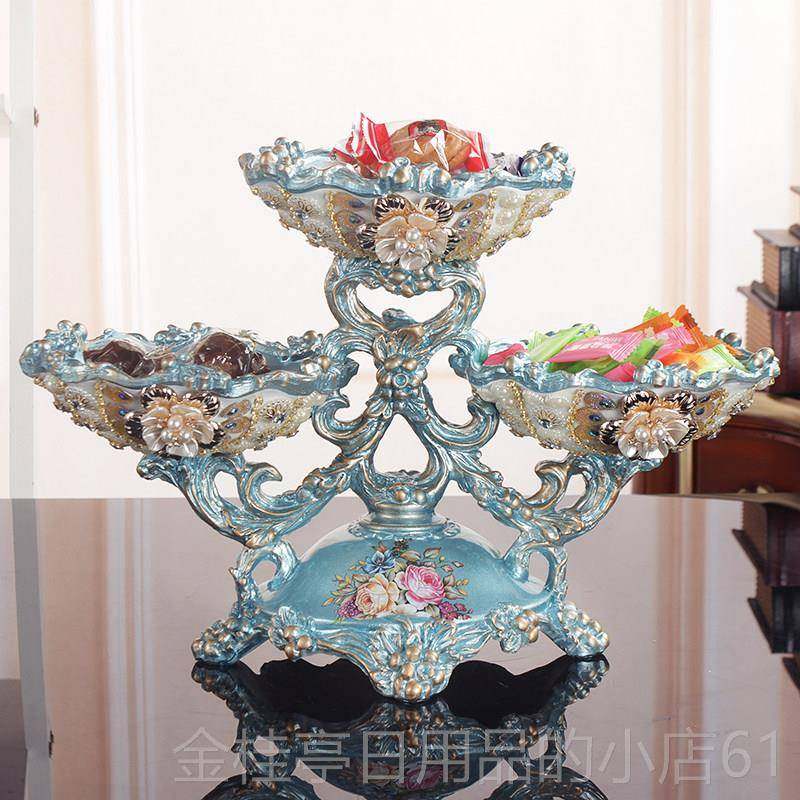 高档欧式果盘干分格带盖客厅家意用茶摆件镶钻几水果盘奢华创装饰