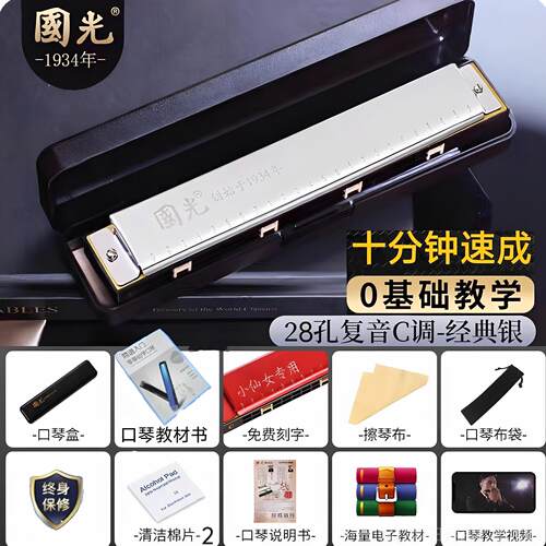 高档正品国光口琴2进8孔音C调初学者入口门重音音簧高端覆专业演