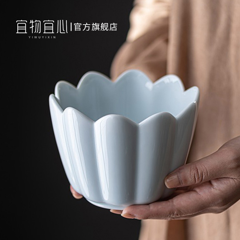 影青莲花建水陶瓷茶渣缸家用茶洗过滤茶渣桶水盂大号杯水洗零配件