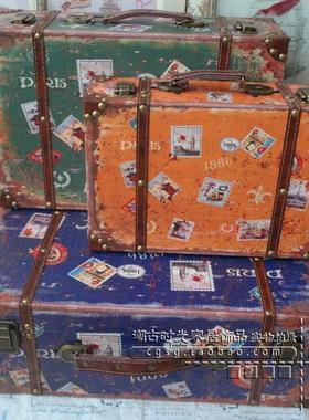 复古老式手提箱木箱子道具箱子仿古皮箱道具做旧装饰品摆件收纳箱
