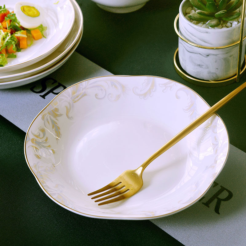 【10个装】金边釉下彩家用圆盘方盘骨瓷菜盘碟子防烫饭盘菜碟微波,餐饮具,碟,淘宝优惠券,粉丝福利购,淘宝优惠卷