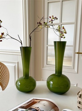 法式中古高级感琉璃花瓶绿色小众艺术蝴蝶兰复古插花瓶客厅摆件