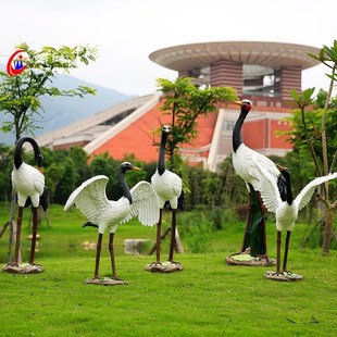 彷真仙鹤造景摆件玻璃钢雕塑丹顶鹤鸟类模型花园假山水景池塘装饰
