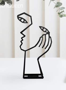 创意男女铁艺办公室桌面摆件家居个性人物金属工艺品客厅简约装饰