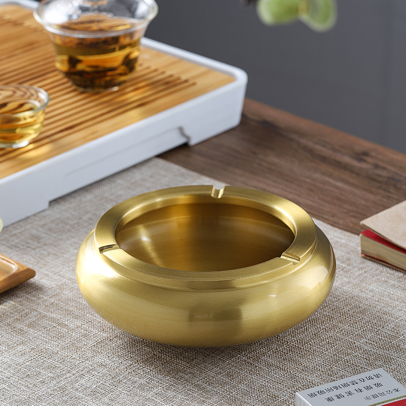 黄铜防飞灰创意烟灰缸家用客厅个性装饰品大号办公室茶桌专用烟缸