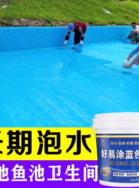 蓝色鱼池防水涂料饮用水池泳池专用防水漆卫生间屋顶平房补漏材料