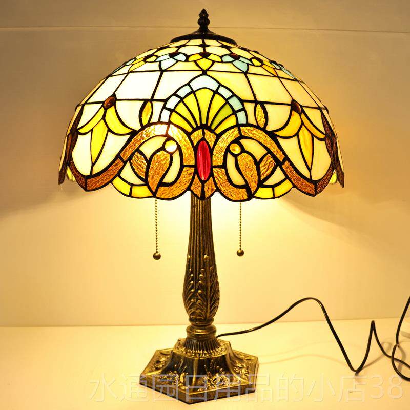 正品美式复古台玫台灯大气客厅餐厅吧彩色玻术璃艺蜂鸟瑰卧室床头