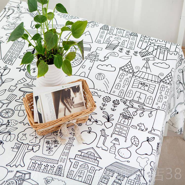 正品幼儿园桌布动书桌ins风学桌生学习桌卡通漫布棉可麻日式北欧