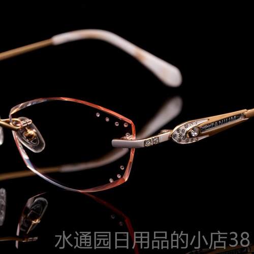 正品近视镜框钻石切边眼纯钛无防超辐射防蓝光眼镜轻女士眼镜