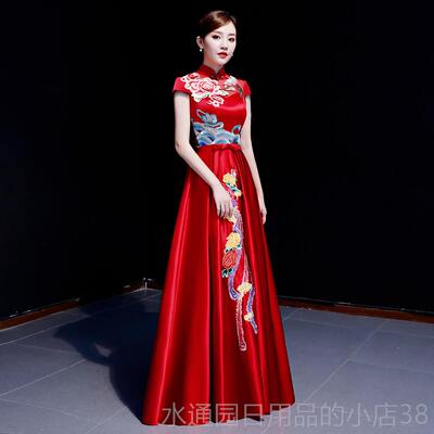 正品礼服晚礼服中刺绣庆典持人长模主特队t式台合唱舞台表演服装