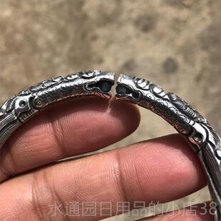 正品红银老九同门款手镯男女99纯心银个性工实男手士复古二响环镯