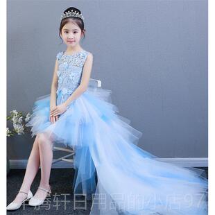 正品公主裙走秀蓬蓬裙女童主人持拖礼服女孩高生日儿尾童端钢琴演