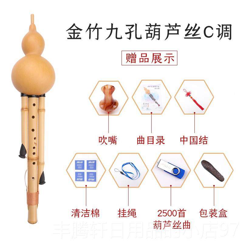 正品葫芦丝乐器C调制F调G调人专业成演奏型乐器秦监金艺竹九孔葫