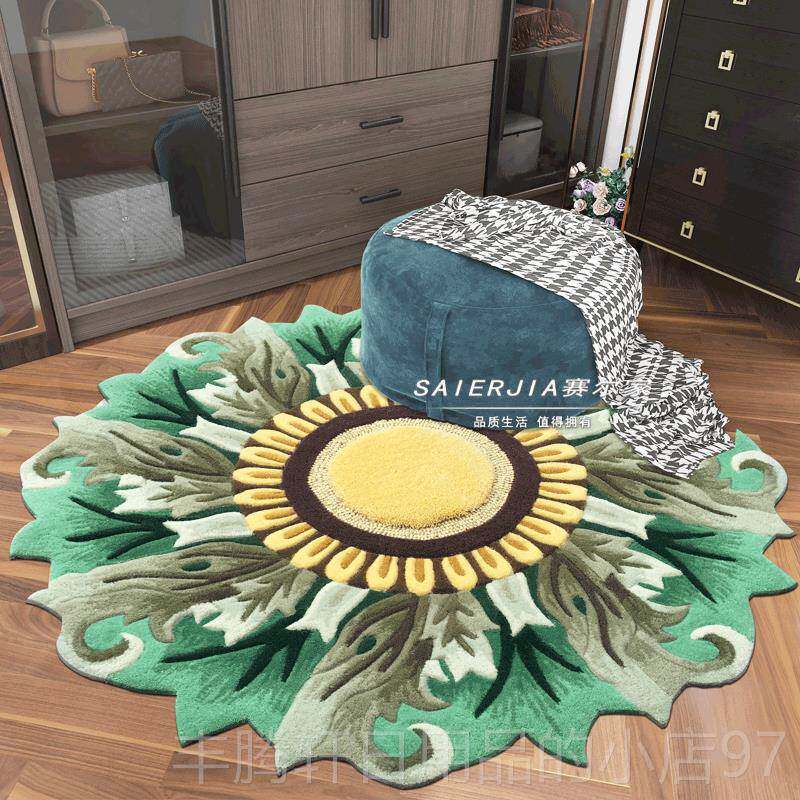 正品新式卧室圆中形红牡丹玫门瑰莲垫入户玄关结拜佛地毯婚喜乔迁