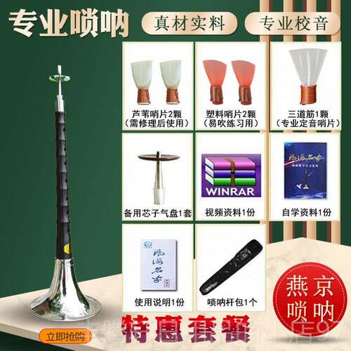 正品唢呐乐器初学 d调花全套业黑檀乌木梨木小号专锁呐配件齐送者