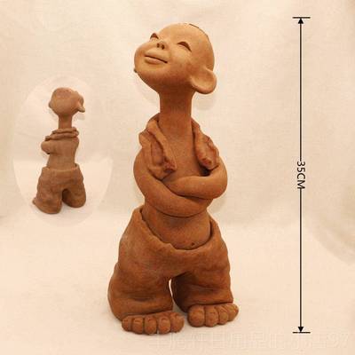 正品手陶工陶艺人 创意泥人陶土娃娃人物物 瓷娃 陶人泥塑 长脖子